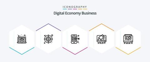 pacote de ícones de 25 linhas de negócios de economia digital, incluindo . projetor. alvo. computador. palestrante vetor