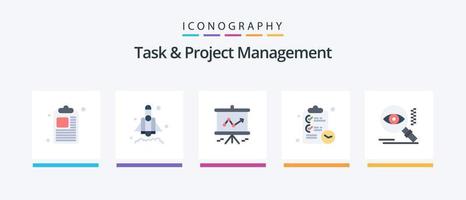 pacote de ícones plano de gerenciamento de tarefas e projetos 5, incluindo localização. procurar. apresentação. olho. tarefas. design de ícones criativos vetor