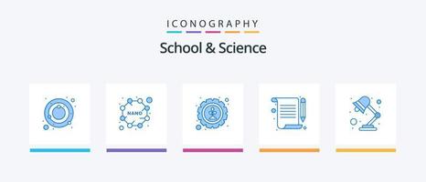 pacote de ícones de escola e ciência azul 5, incluindo luz. engrenagem. escrita. documento. design de ícones criativos vetor