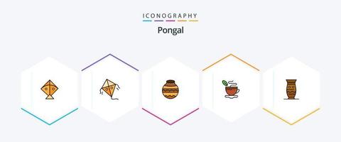 pacote de ícones pongal 25 com linha preenchida, incluindo cerâmica. Índia. chá . global. cerâmica vetor