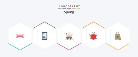 primavera 25 pacote de ícones planos, incluindo primavera. joaninha. serviço. inseto. compras vetor