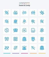 pacote de ícones azuis 25 doces e doces criativos, como comida. Bolinho. bolo. marshmallow. acampamento vetor