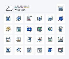 pacote de ícones cheios de 25 linhas de design da web, incluindo tecnologia. rede. css. tela. contexto vetor