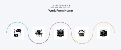 trabalhar em casa glifo 5 pacote de ícones incluindo empregado. computador portátil. ambiente de trabalho. lar. compartilhamento vetor