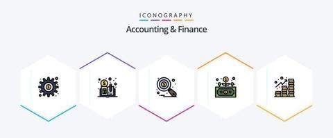 pacote de ícones de 25 linhas preenchidas de contabilidade e finanças, incluindo lucro. crescer. pesquisar. finança. negócios vetor