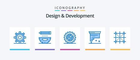 pacote de ícones azul 5 de design e desenvolvimento, incluindo design. cartucho. desenvolvimento. programação. desenvolvimento. design de ícones criativos vetor