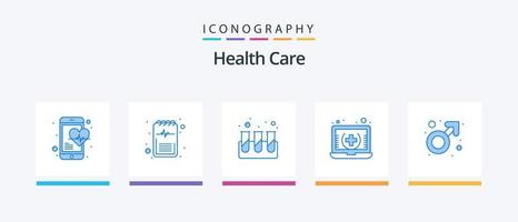 pacote de ícones azul 5 de cuidados de saúde, incluindo gênero. on-line. químico. médico. assistência médica. design de ícones criativos vetor