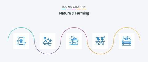 natureza e agricultura pacote de ícones azul 5 incluindo maçãs. grãos. agricultura. jardim. agricultura vetor