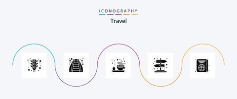 pacote de ícones de glifo 5 de viagem, incluindo id. bilhete. café da manhã. Passaporte. rural vetor