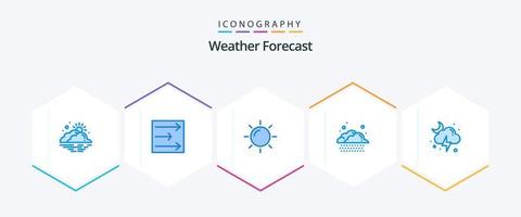 pacote de ícones azuis do tempo 25, incluindo tempestade. raio. dia. nuvem. chuva vetor