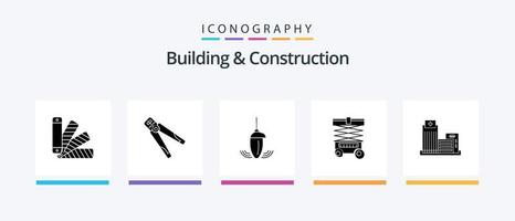 pacote de ícones de construção e glifo 5 incluindo armazém. elevador. ferramenta. prumo. medição. design de ícones criativos vetor