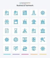negócios criativos e trabalho em equipe 25 pacote de ícones azuis, como . tecnologia. . construção. vetor