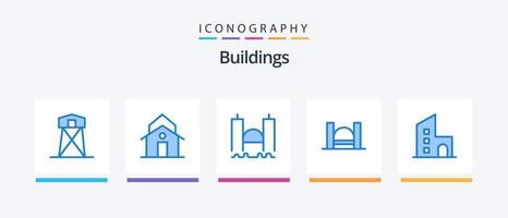 Pacote de ícones de 5 edifícios azul, incluindo propriedade. apartamento. municipal. rio. Porto. design de ícones criativos vetor