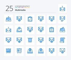 pacote de ícones multimédia de 25 cores azuis, incluindo correio. caixa de entrada. correspondência. verificar. mensagem vetor