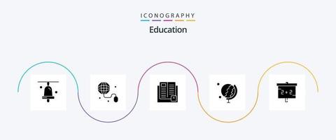 Pacote de ícones de glifo 5 de educação, incluindo quadro-negro. globo. livro. Educação. escola vetor