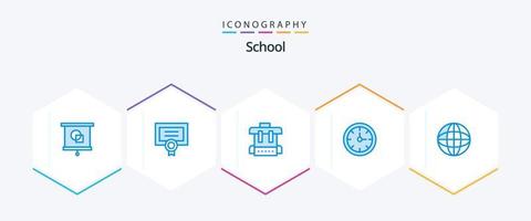 pacote de ícones azuis da escola 25, incluindo internet. mundo. bolsa. tempo. relógio vetor