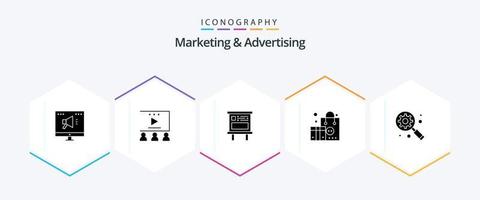 pacote de ícones de 25 glifos de marketing e publicidade, incluindo o conceito de marketing digital. roupas. anúncio. branding. púbico vetor