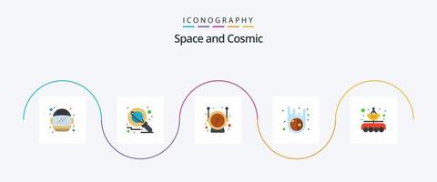 pacote de ícones do espaço plano 5, incluindo parábola. carro. capacete. antena. asteróide vetor