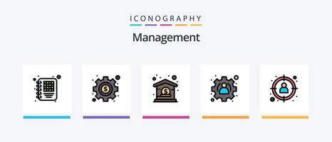 a linha de gerenciamento preencheu o pacote de 5 ícones, incluindo . gerenciamento. computador portátil. contente. gerenciamento. design de ícones criativos vetor