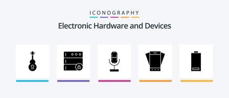 pacote de ícones de glifo 5 de dispositivos, incluindo bateria. Smartphone. áudio. telefone. dispositivo. design de ícones criativos vetor