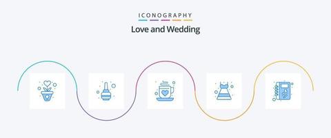 pacote de ícones de casamento azul 5, incluindo livro. rendas. polonês. vestir. namorados vetor