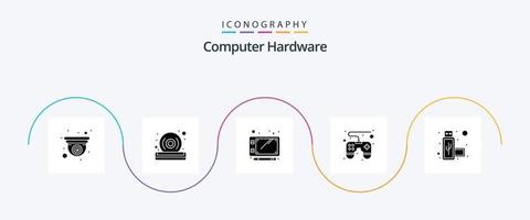 pacote de ícones de glifo 5 de hardware de computador, incluindo . porta. caneta. conexão. controle vetor