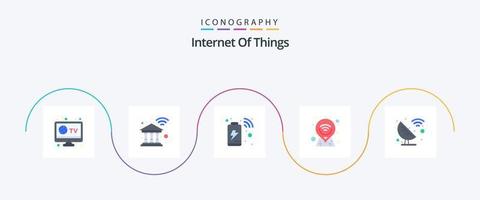 internet das coisas planas 5 pacote de ícones incluindo ciência. satélite. cobrar. alfinete. localização vetor