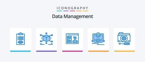 pacote de ícones azul 5 de gerenciamento de dados, incluindo vídeo. computador. caixa. Câmera. eu ia. design de ícones criativos vetor