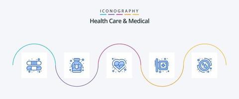 cuidados de saúde e pacote de ícones azul 5 médico, incluindo sangue. sinal. saúde. médico. quadro vetor