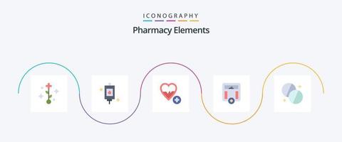 Elementos de farmácia Flat 5 Icon Pack, incluindo médico. antibióticos. amor. peso. saúde vetor