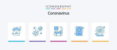 pacote de ícones coronavírus azul 5, incluindo local de infecção cobiçoso. localização. UTI. relatório. design de ícones criativos vetor