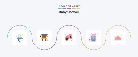pacote de ícones plano 5 para chá de bebê, incluindo . chapéu. sapato. bebê. convite vetor