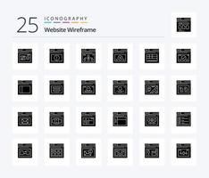 site wireframe 25 pacote de ícones de glifo sólido, incluindo página. rede. Internet. seguro. compartilhar vetor