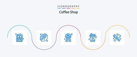 coffee shop blue 5 icon pack incluindo café. xícara. café. xícara de café. mapa vetor