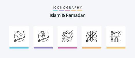 Islã e pacote de ícones da linha 5 do Ramadã, incluindo hora. zam zam. garota. água potável. garrafa. design de ícones criativos vetor