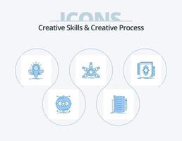 habilidades criativas e design de ícone azul do pacote de 5 ícones do processo criativo. grupo. lista. escala. lâmpada vetor