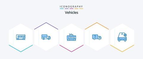 veículos 25 pacote de ícones azul incluindo estrela. carro. transporte. caminhão. caminhão vetor