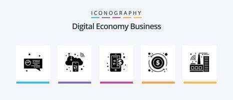 pacote de ícones de glyph 5 de negócios de economia digital, incluindo fábrica. dinheiro. negócios. intercâmbio. seta. design de ícones criativos vetor