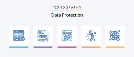 pacote de ícones azul 5 de proteção de dados, incluindo segurança. globo. dados. USB. assinatura. design de ícones criativos vetor