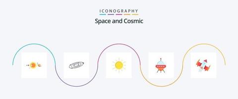 pacote de ícones do espaço plano 5, incluindo navio. nave espacial. sistema. clima. planeta vetor