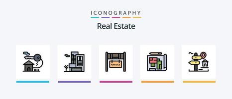 linha imobiliária cheia de 5 ícones incluindo casa. imobiliária. quadro . casa . localização. design de ícones criativos vetor