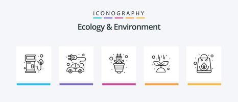 ecologia e meio ambiente linha 5 pacote de ícones incluindo planta. sol. bocal. plantar. crescimento. design de ícones criativos vetor