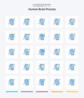 processo criativo do cérebro humano 25 pacote de ícones azuis, como lótus. cabeça. medicamento. harmonia. conhecimento vetor