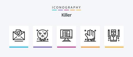 Killer line 5 icon pack incluindo cruzamento. segurança. morte. prisioneiro. preso. design de ícones criativos vetor