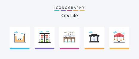 pacote de ícones plana 5 da vida na cidade, incluindo vida. cidade. cidade. prédio. cidade. design de ícones criativos vetor