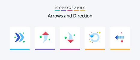 pacote de ícones de seta plana 5, incluindo direção. acima. esquerda. girar. atualizar. design de ícones criativos vetor