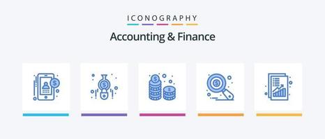 pacote de ícones azul 5 de contabilidade e finanças, incluindo análise. análise de dados. moedas. auditoria. investimento. design de ícones criativos vetor