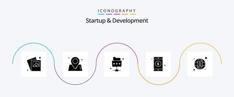 pacote de ícones de inicialização e desenvolvimento glyph 5 incluindo . rede. arquivo. mapa. sinal vetor