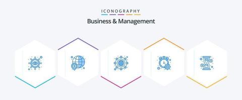 negócios e gerenciamento 25 pacote de ícones azuis, incluindo vidro. percentual de progresso. mundo. progresso. globo vetor