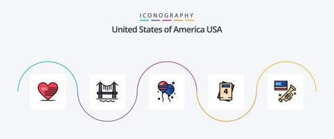 Linha dos EUA cheia de pacote de ícones planos 5, incluindo elogios. bandeira. bloon. casamento. convite vetor